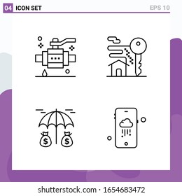 Conjunto de 4 iconos en estilo Línea. Símbolos de esquema creativo para diseño de sitio web y aplicaciones móviles. Signo de icono de línea simple aislado en fondo blanco. 4 Iconos.