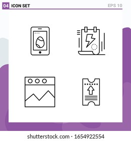 Set of 4 icons in Line style. Creative Outline Symbols for Website Design and Mobile Apps. Simple Line Icon Sign Isolated on White Background. 4 Icons.