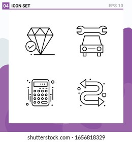 Conjunto de 4 iconos en estilo Línea. Símbolos de esquema creativo para diseño de sitio web y aplicaciones móviles. Signo de icono de línea simple aislado en fondo blanco. 4 Iconos.