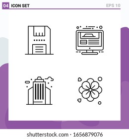 Set of 4 icons in Line style. Creative Outline Symbols for Website Design and Mobile Apps. Simple Line Icon Sign Isolated on White Background. 4 Icons.