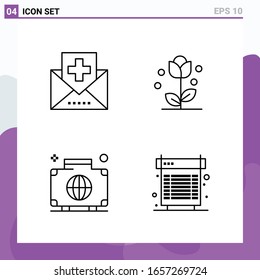 Conjunto de 4 iconos en estilo Línea. Símbolos de esquema creativo para diseño de sitio web y aplicaciones móviles. Signo de icono de línea simple aislado en fondo blanco. 4 Iconos.