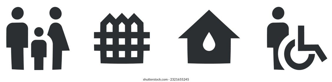 Satz von 4 Symbolen Orte. Das dünne Web-Symbol der Vektorgrafik-Kollektion. Einfache Menge. Lineare Symbole gesetzt. Paket mit dünnen Symbolen. UI und UX