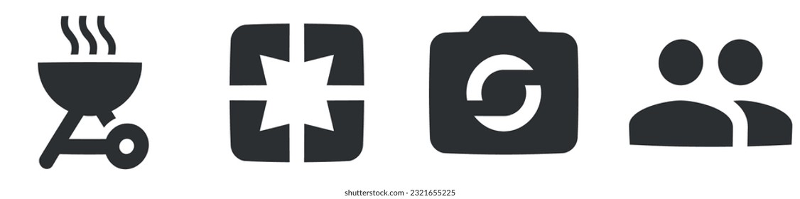 Set of 4 icons Social Network. Vector collection thin line Web icon. Set Quality icon. Linear symbols set. Big UI icon set in a flat design. UX UI