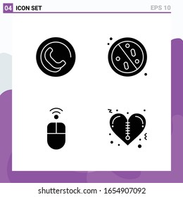 Set of 4 icons in solid style. Creative Glyph Symbols for Website Design and Mobile Apps. Simple Solid Icon Sign Isolated on White Background. 4 Icons.
