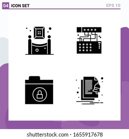 Set of 4 icons in solid style. Creative Glyph Symbols for Website Design and Mobile Apps. Simple Solid Icon Sign Isolated on White Background. 4 Icons.