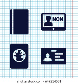 Set of 4 identification filled icons such as passport