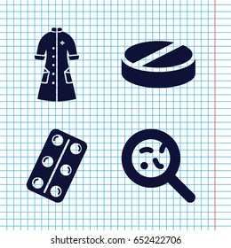 Set of 4 illness filled icons such as pill, bacteria, medical pills