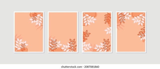Conjunto 4 ilustraciones colección de vectores de artes murales abstractas botánicas. Planta natural Diseño artístico para impresión, cubierta, papel pintado. Impresión de 10 EPS vectores.