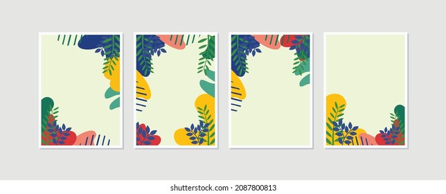 Set 4 illustration botanical abstract wall arts vector collection. Natural plant Art design for print, cover, wallpaper. Vector EPS 10 print.