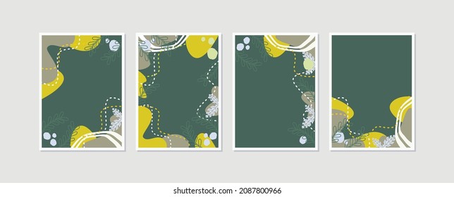 Set 4 illustration botanical abstract wall arts vector collection. Natural plant Art design for print, cover, wallpaper. Vector EPS 10 print.