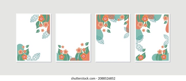 Set 4 illustration botanical abstract wall arts vector collection. Natural plant Art design for print, cover, wallpaper. Vector EPS 10 print.