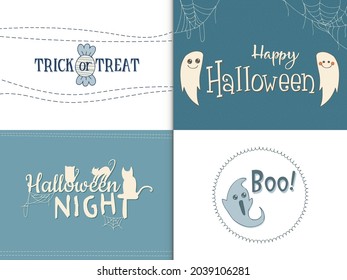 Set of 4 illustration. Halloween - October 31. Hand-drawn doodle illustration. A traditional holiday, the eve of All Saints ' Day, All Hallows' Eve. Trick or treat. Happy Halloween 2021!