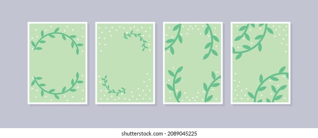 Set 4 illustration wall art. Abstract backgrounds with minimal shapes and botanical line art elements