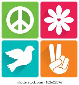 Set of 4 illustrations in flat design, peace and antiwar theme