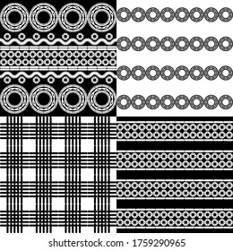 A set of 4 images. Seamless background with stitch embroidery. Ethnic pattern. Vector illustration for web design or print.