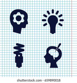 Set of 4 imagination filled icons such as brain surgery, light bulb, fluorescent lamp