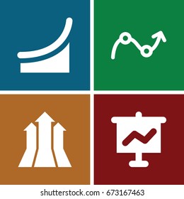  set of 4 increase filled icons such as graph, chart, arrows up