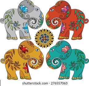 Set of 4 Indian elephants.