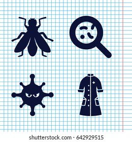 Set of 4 infection filled icons such as fly, bacteria