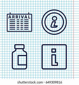 Set of 4 info outline icons such as arrival table, medical bottle