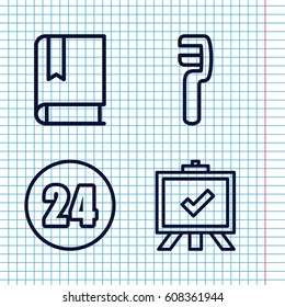 Set of 4 information outline icons such as board, clamp, 24 hours