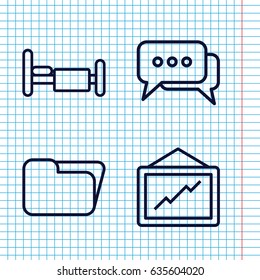 Set of 4 information outline icons such as graph, bed, chat