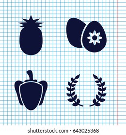 Set of 4 ingredient filled icons such as pepper, easter egg, olive branch