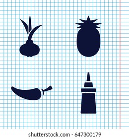 Set of 4 ingredient filled icons such as onion, ketchup, pepper
