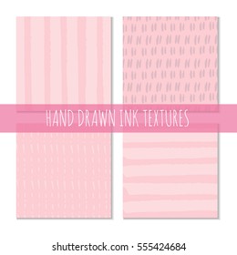 Set of 4 Ink hand drawn pattern, texture. Can be used for wallpaper, background, scrapbook, party decoration, t-shirt design, card, print, poster, invitation, packaging and so on.