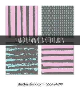 Set of 4 Ink hand drawn pattern, texture. Can be used for wallpaper, background, scrapbook, party decoration, t-shirt design, card, print, poster, invitation, packaging and so on.
