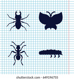 Set of 4 insect filled icons such as ant, beetle, caterpillar