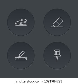 Set of 4 instruments icons line style set. Collection of stapler, rubber, ruler and other elements.