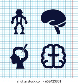 Set of 4 intelligence filled icons such as brain, brain surgery