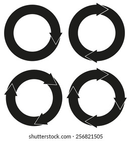 Set of 4 isolated black round arrows - with one, two, three and four arrowheads