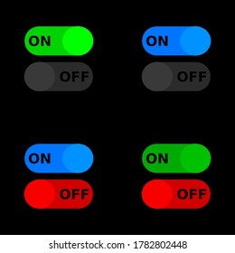 Set of 4 isolated colorful on - off switches