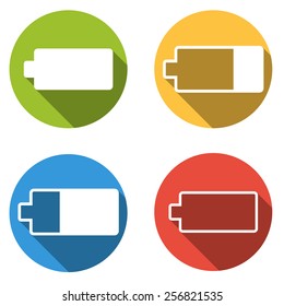 Set of 4 isolated flat colorful buttons for battery with long shadow
