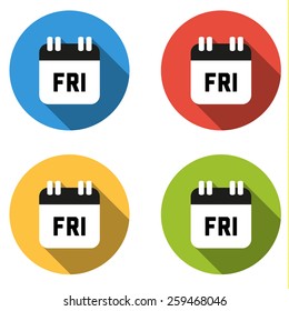 Set of 4 isolated flat colorful buttons for Friday  (calendar icon)