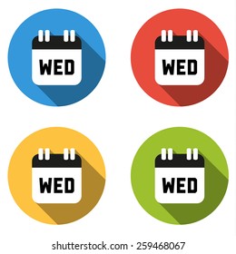 Set of 4 isolated flat colorful buttons for Wednesday (calendar icon)