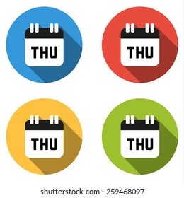 Set Of 4 Isolated Flat Colorful Buttons For Thursday (calendar Icon)