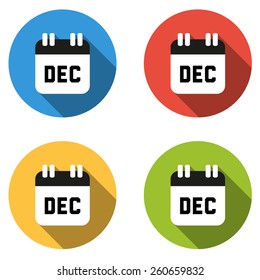 Set of 4 isolated flat colorful buttons for December (calendar icon)