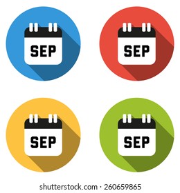 Set of 4 isolated flat colorful buttons for September (calendar icon)