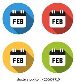 Set of 4 isolated flat colorful buttons for February (calendar icon)
