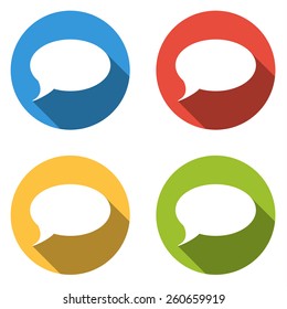 Set of 4 isolated flat colorful buttons for speech bubbles with long shadow