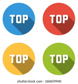 Set of 4 isolated flat colorful buttons for TOP product (choice, quality, ...)