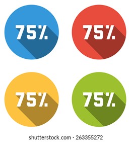 Set of 4 isolated flat colorful buttons (icons) for 75% (discount)