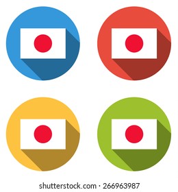 Set of 4 isolated flat colorful buttons (icons) with JAPAN flag