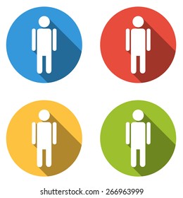 Set of 4 isolated flat colorful buttons (icons) for man (male)