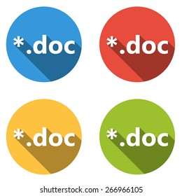 Set of 4 isolated flat colorful buttons (icons) for doc extension