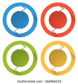 Set of 4 isolated flat colorful buttons (icons) for refresh (recover, recycle, update, ...)
