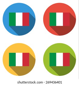 Set of 4 isolated flat colorful buttons (icons) with flag of ITALY